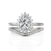 0.92CT Pear Lab Diamond Halo Twin Wedding Ring - Buvea Jewels