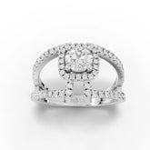 Square-halo split-band diamond ring white gold top view