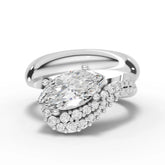 0.91 ct marquise halo lab diamond ring with 0.75 ct center, pavé band, and swirl-style setting