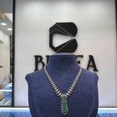 Y-Necklace Featuring Lab-Grown Marquise Diamond Leaf Motifs with Emerald-Green Drop Accent