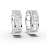 1.35 CT lab-grown diamond channel set huggie earrings white gold front view