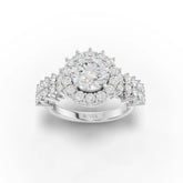 2.69 CT round lab grown diamond bridal set ring with split shank, halo-style accents, and gold band
