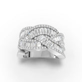 Woven multi-row lab-grown diamond ring white gold top view