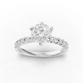 1.29 ct round pavé solitaire lab diamond ring with 1 ct center stone and accent diamond band