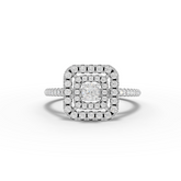 0.50 Ct Cushion Halo Diamond Engagement Ring with Double Halo Pavé Band