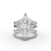 2.15 Ct Oval Diamond Cluster Engagement Ring with Double Chevron Bands