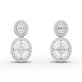 0.56 Ct Oval Halo Lab Diamond Drop Earrings with Baguette Cluster