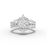 1.19 Ct Round Solitaire Halo Lab Diamond Chevron Ring Set 1.00 Ct Center