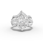 1.28 Ct Marquise Lab Diamond Halo Ring with Double Pavé Band Set 1.00 Ct Center