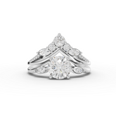 1.40 Ct Round Lab Diamond Bridal Set with Crown Chevron Band 1.00 Ct Center