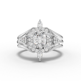 1.04 Ct Oval Lab Diamond Halo Ring with Accents Band Set 0.75 Ct Center