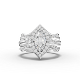 1.37 Ct Marquise Lab Diamond Halo Ring Set with Accent Set 1.00 Ct Center