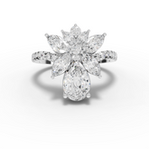 2.05 Ct Pear & Marquise Floral Lab Diamond Cluster Ring with Accent Band