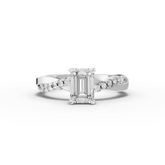 1.20 Ct Emerald Lab Diamond Ring with Crossover Pavé Band 1.00 Ct Center