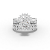 3.17 Ct Oval Lab Diamond Halo Ring with Triple Pavé Band Set 2.00 Ct Center