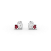 2.70 Ct Toi et Moi Heart Ruby & Pear Diamond Stud Earrings