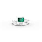 1.09 Ct Emerald Open Bypass Ring with Lab Diamond