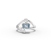 1.11 Ct Emerald Aquamarine Bypass Lab Diamond Ring 1.00 Ct Center