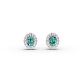 1.29 Ct Oval Turquoise & Diamond Halo Stud Earrings