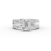1.50 Ct Emerald Cut Lab Diamond Ring Double Band Baguette Pavé 1.00 Ct Center