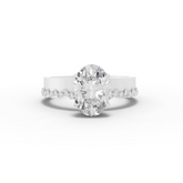 2.31 Ct Oval Cut Lab Diamond Solitaire Ring with Beaded Band 2.00 Ct Center