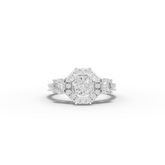 1.16 Ct Hexagon Halo Three Stone Diamond Ring