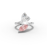 3.36 Ct Heart Marquise Toi et Moi Side Stone Ring