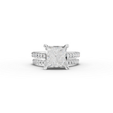 3.80 Ct Princess Hidden Halo Engagement Ring with Pavé Band