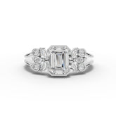 1.18 Ct Emerald Solitaire Floral Side Cluster Lab Diamond Ring 1.00 Ct Center