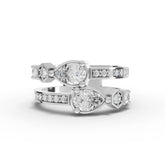 1.02 Ct Pear Open Wrap Lab Diamond Ring with Hexagon Accents