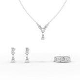 2.99 Ct Lab Grown Diamond Emerald and Pear Jewelry Set with Drop Earrings, Necklace and Ring