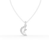Lab Grown Diamond Crescent Moon Pendant Necklace with Star Accents
