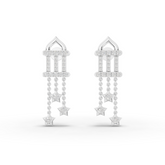 0.95 Ct Lab Grown Diamond Celestial Star Drop Earrings with Pavé Bar and Triple Chain Dangle
