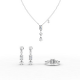 5.56 Ct Pear and Emerald-Cut Lab-Grown Diamond Jewelry Set with Drop Earrings, Pendant Necklace and Cluster Ring