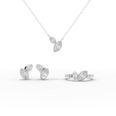 2.41 Ct Marquise-Cut Lab-Grown Diamond Bezel Jewelry Set with Pendant Necklace, Stud Earrings and Pavé Bypass Ring