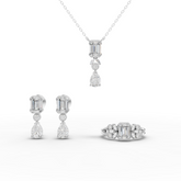 6.39 Ct Emerald-Cut Lab-Grown Diamond Jewelry Set with Drop Necklace, Drop Earrings and Floral Cluster Ring