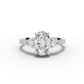 1.78 Ct Oval Three-Stone Pavé Lab Diamond Ring with 1.50 Ct Center