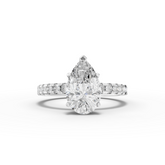 2.42 Ct Pear Lab Diamond Solitaire Pavé Ring 2.00 Ct Center