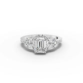 1.54 ct emerald cut lab grown diamond engagement ring with solitaire halo accent setting