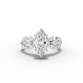 3.02 Ct Marquise Cut Lab Grown Diamond Engagement Ring with Floral Side Stones