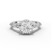 1.19 Ct Vintage Milgrain Round Cut Lab Grown Diamond Engagement Ring with Hidden Halo