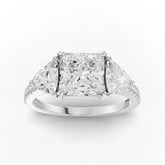 Three-Stone Princess Lab Diamond Ring · Trillion Cut Side Diamonds