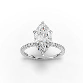 2.80 CT marquise lab diamond ring with 2.5 CT center, six-prong setting, hidden halo accent, and smooth band