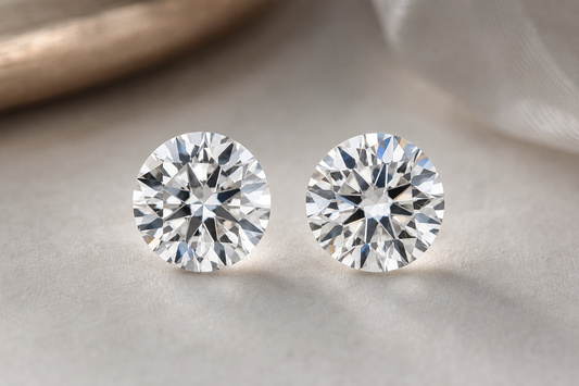 Two loose diamonds placed side by side on a neutral surface