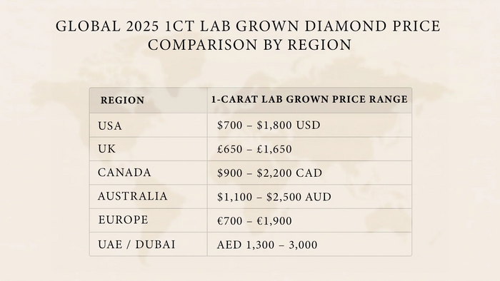 Global 2025 1ct lab-grown diamond price comparison by region
