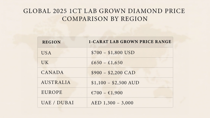 Global 2025 1ct lab-grown diamond price comparison by region