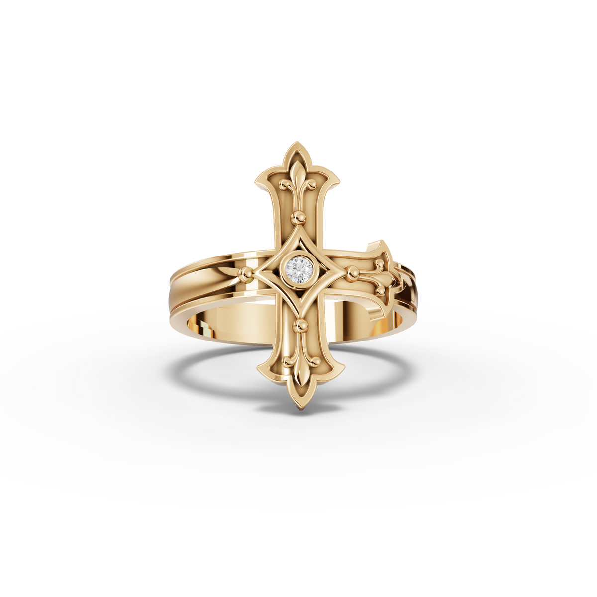 0.03 CT Fleur Cross Lab Grown Diamond Statement Ring in yellow gold