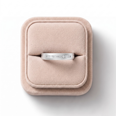 0.05 CT Baguette & Round Lab Grown Diamond Wedding Band Channel Set, on a white background