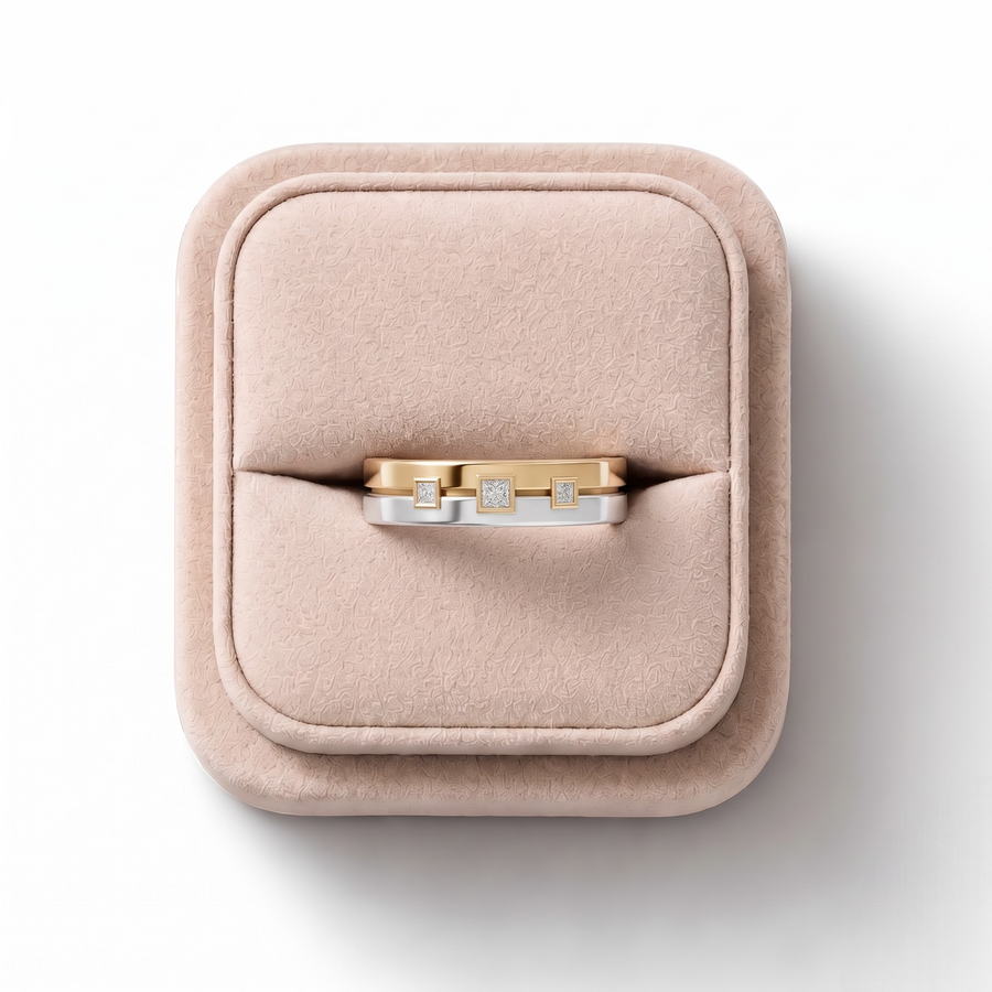 0.092 CT Two Tone Princess Lab Grown Diamond Band, on a white background