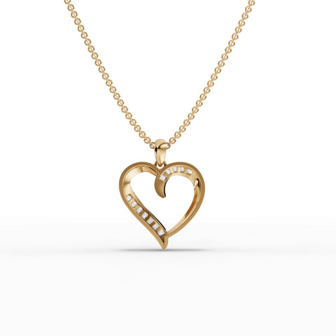 0.10 Ct Open Heart Round Diamond Lab Grown Diamond Pendant in yellow gold, close-up